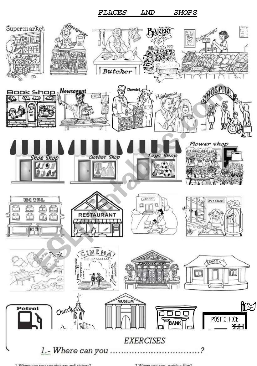 Places and shops worksheet