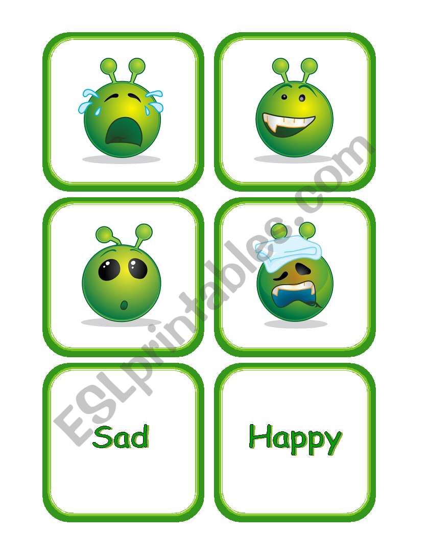 Emotions with Green Alien Faces Memory Cards and More