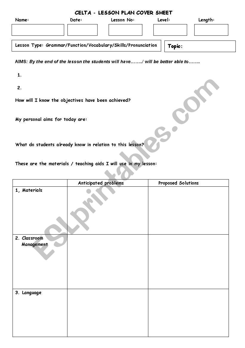 Lesson plans worksheet