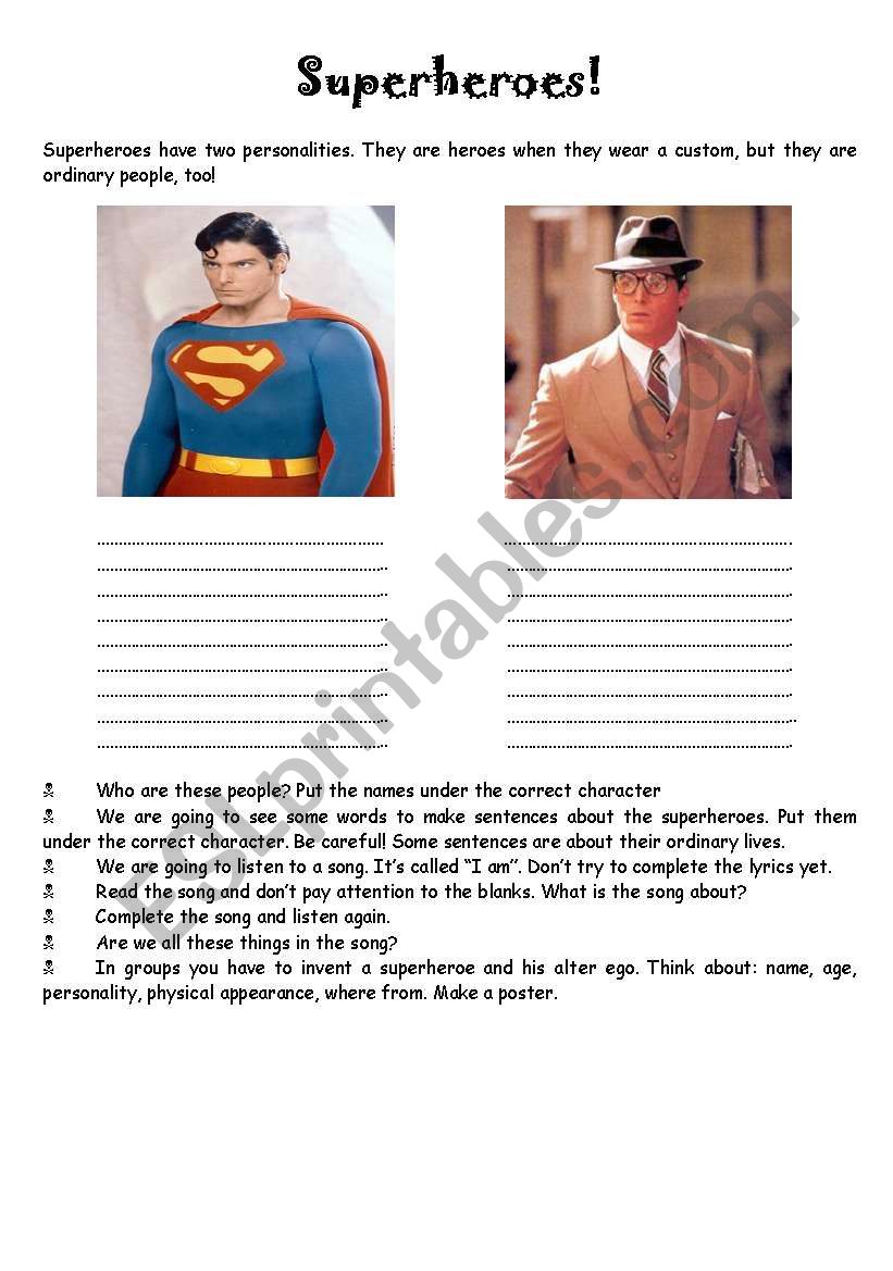Superheroes worksheet