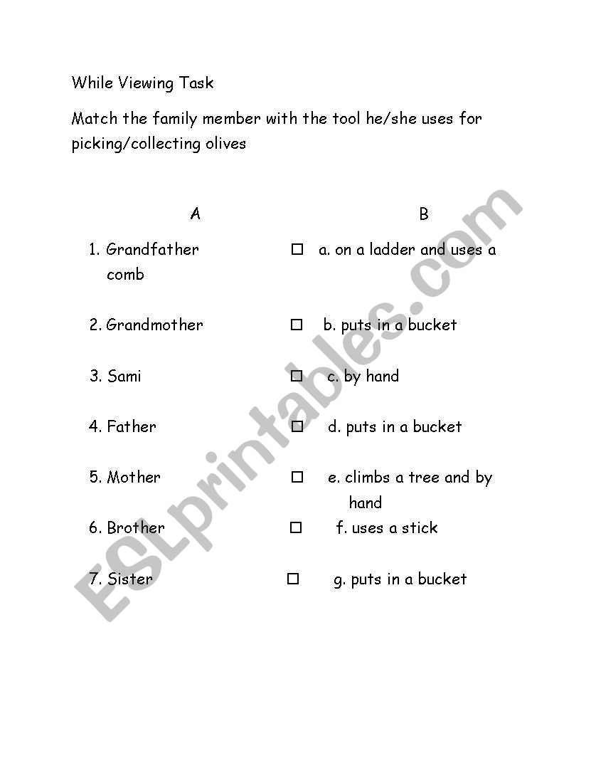 The Olive Harvest worksheet