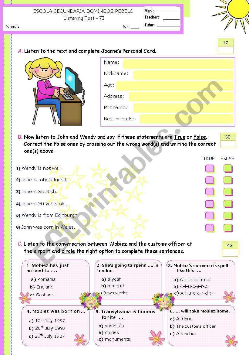 Personal identification  -  Listening Test