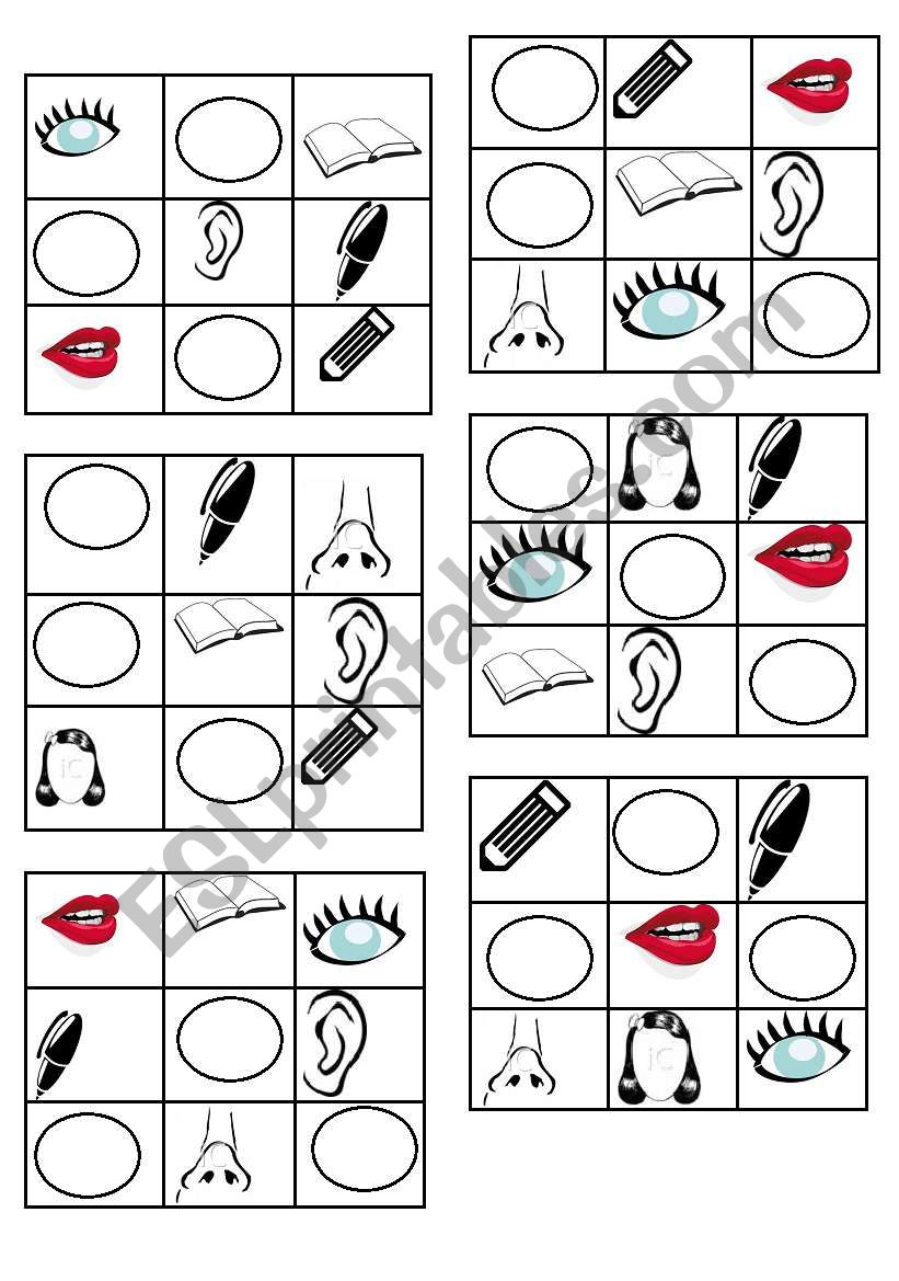 BINGO GAME - colours, face and school equipment