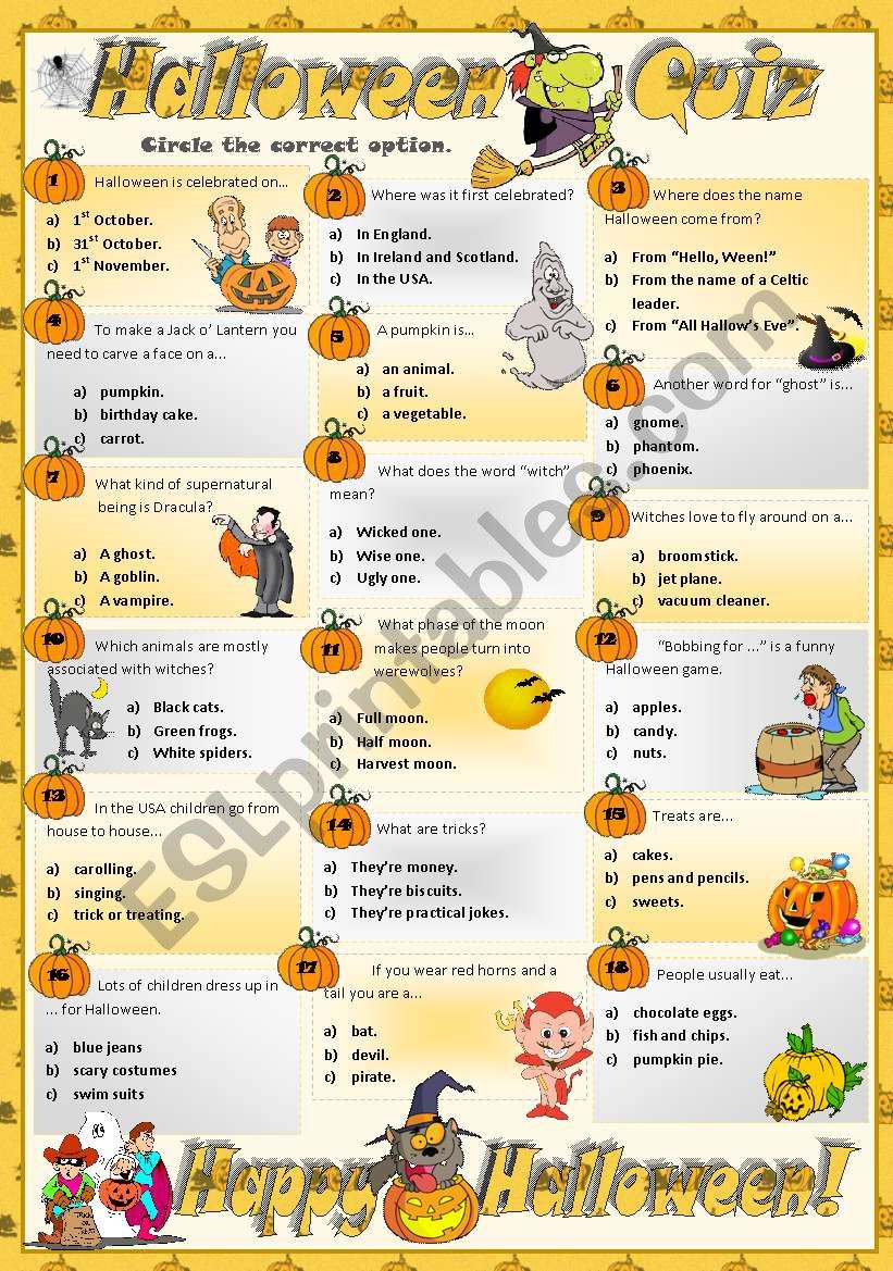 Halloween Quiz ESL worksheet by mariaolimpia