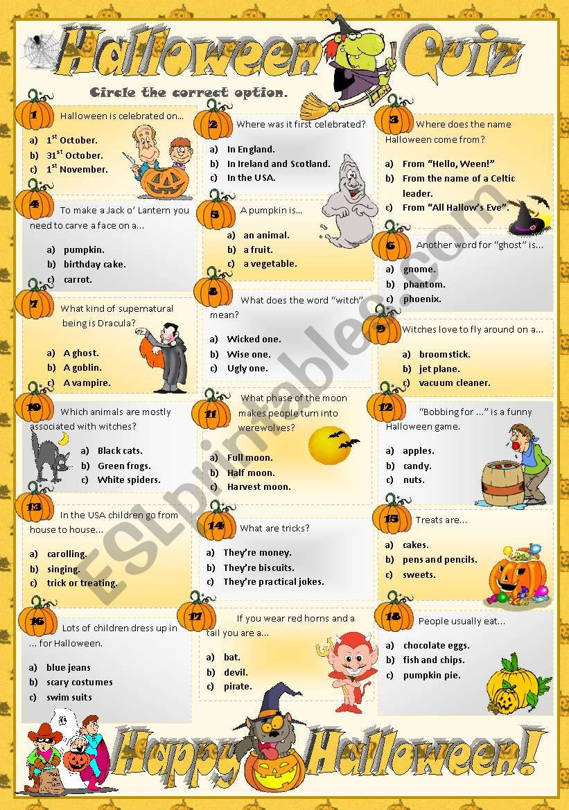 Halloween Quiz - ESL worksheet by mariaolimpia