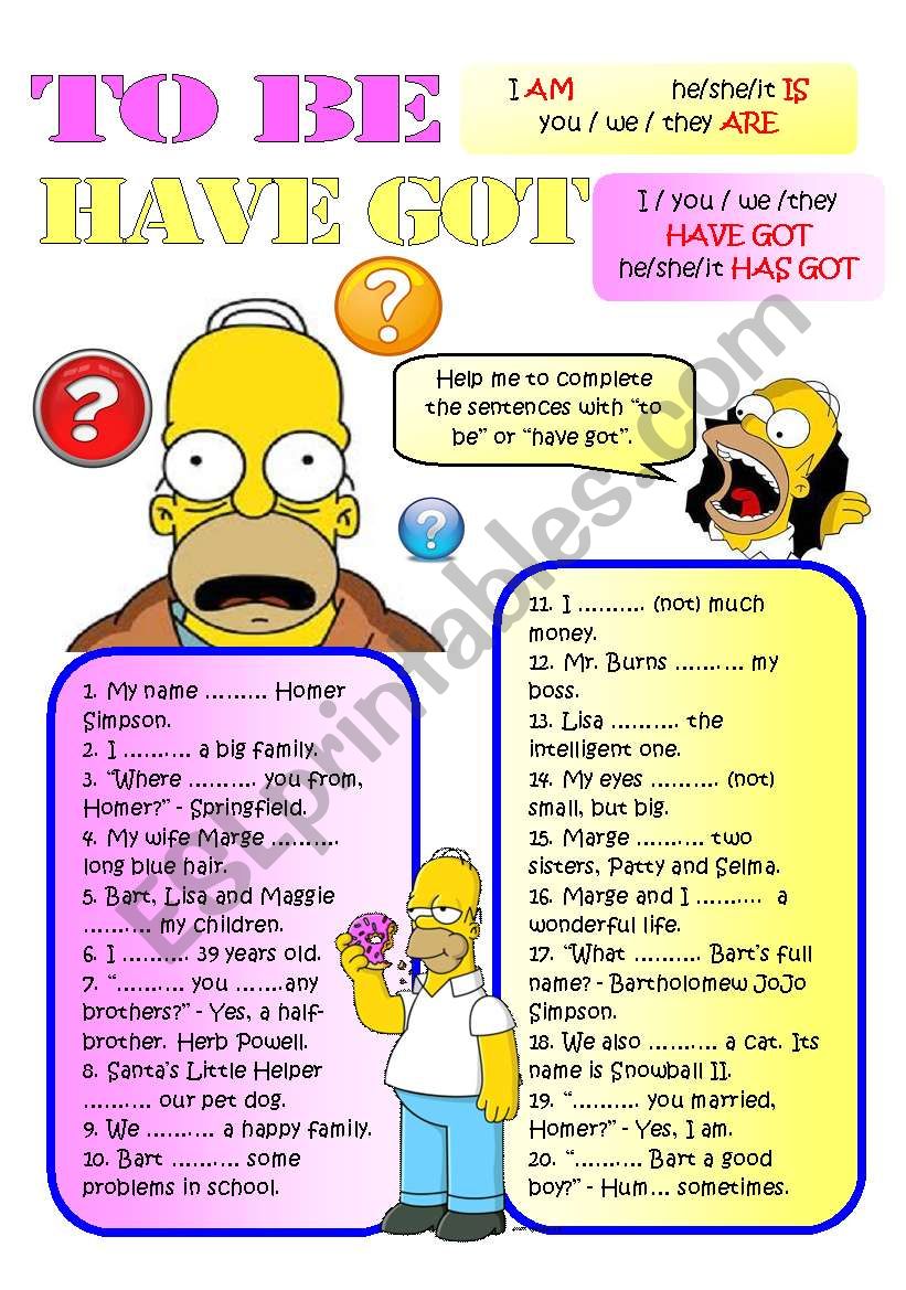 TO BE and HAVE GOT with HOMER SIMPSON (personal identification)