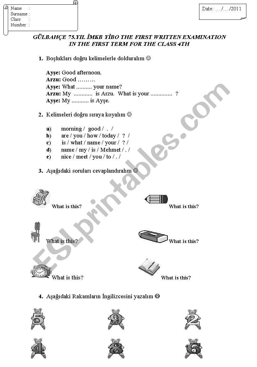 exam worksheet