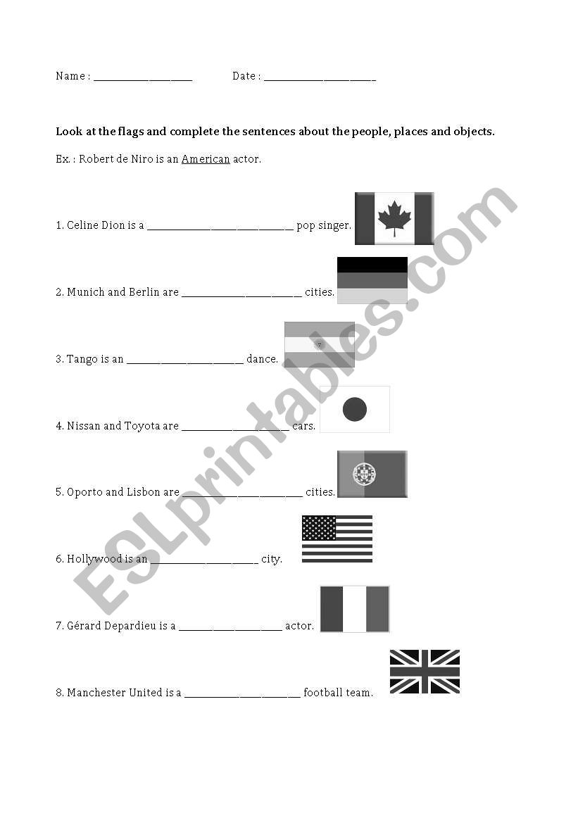 Countries and nationalities worksheet