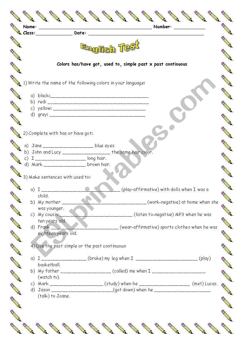 English test worksheet