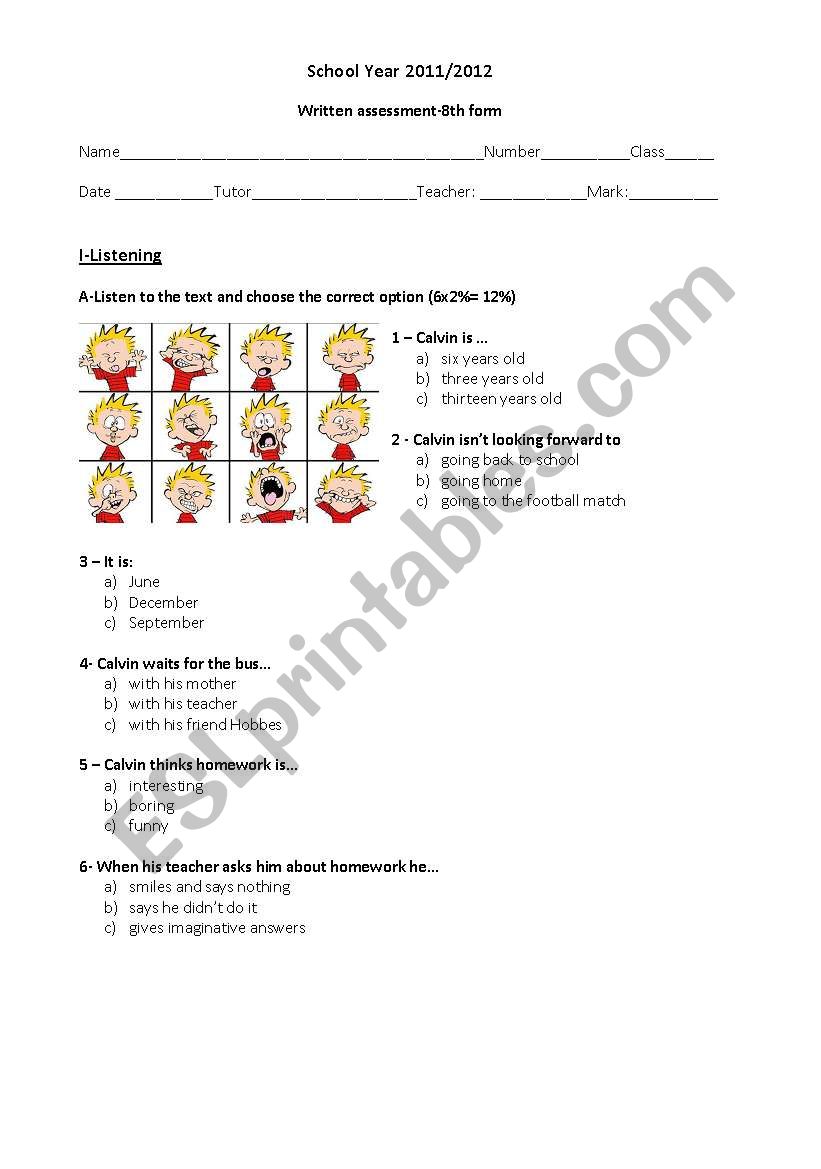 8th grade test ( revision unit)