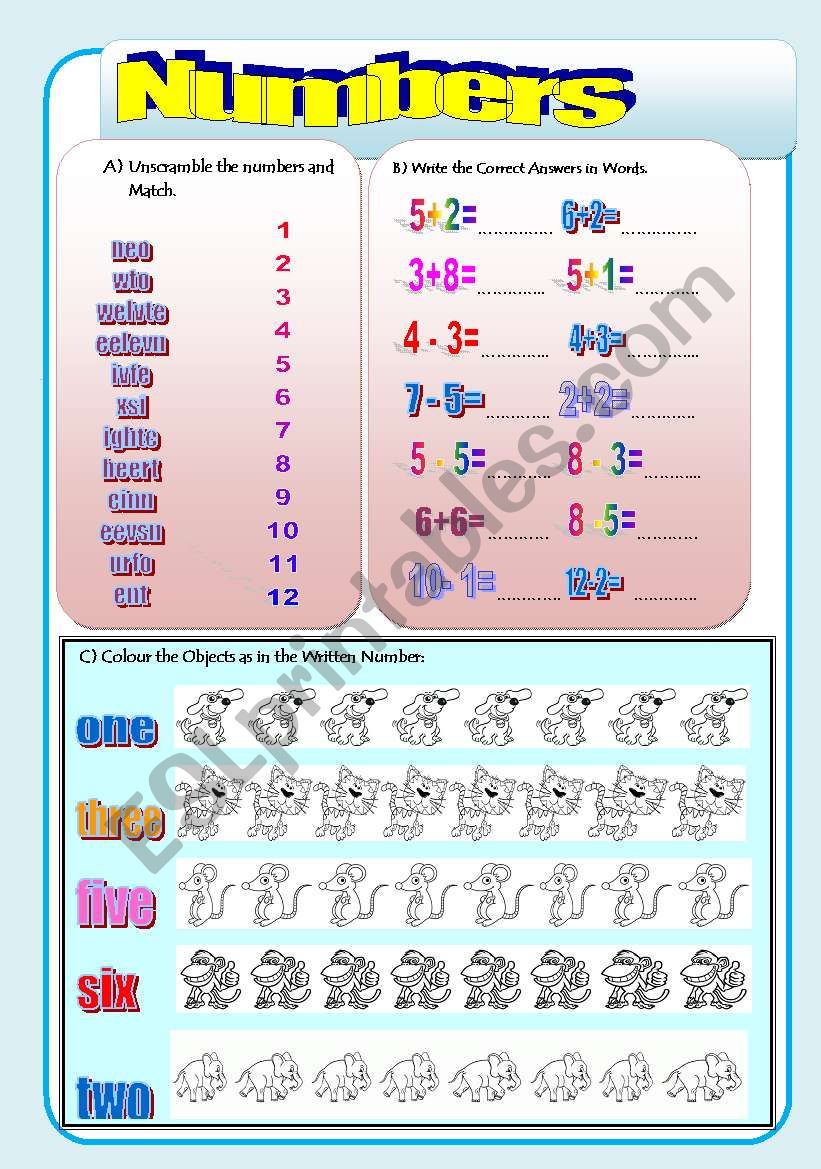 Numbers worksheet worksheet