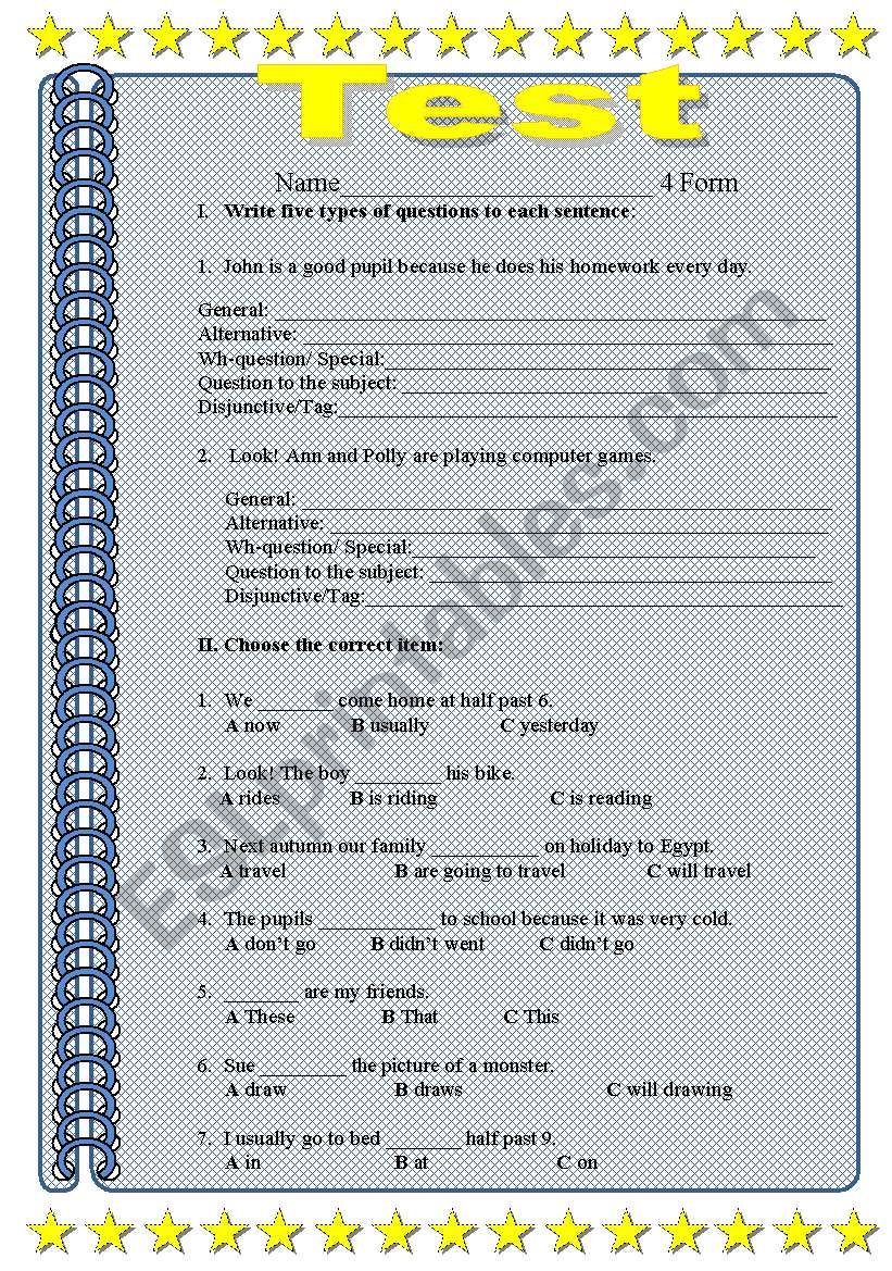 test 4 form worksheet