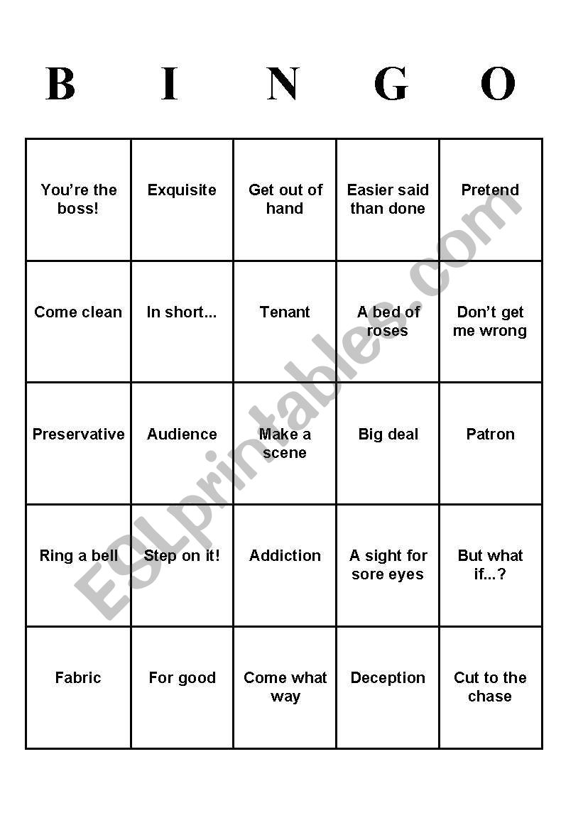 Bingo with FALSE FRIENDS, IDIOMS ans other expressions;