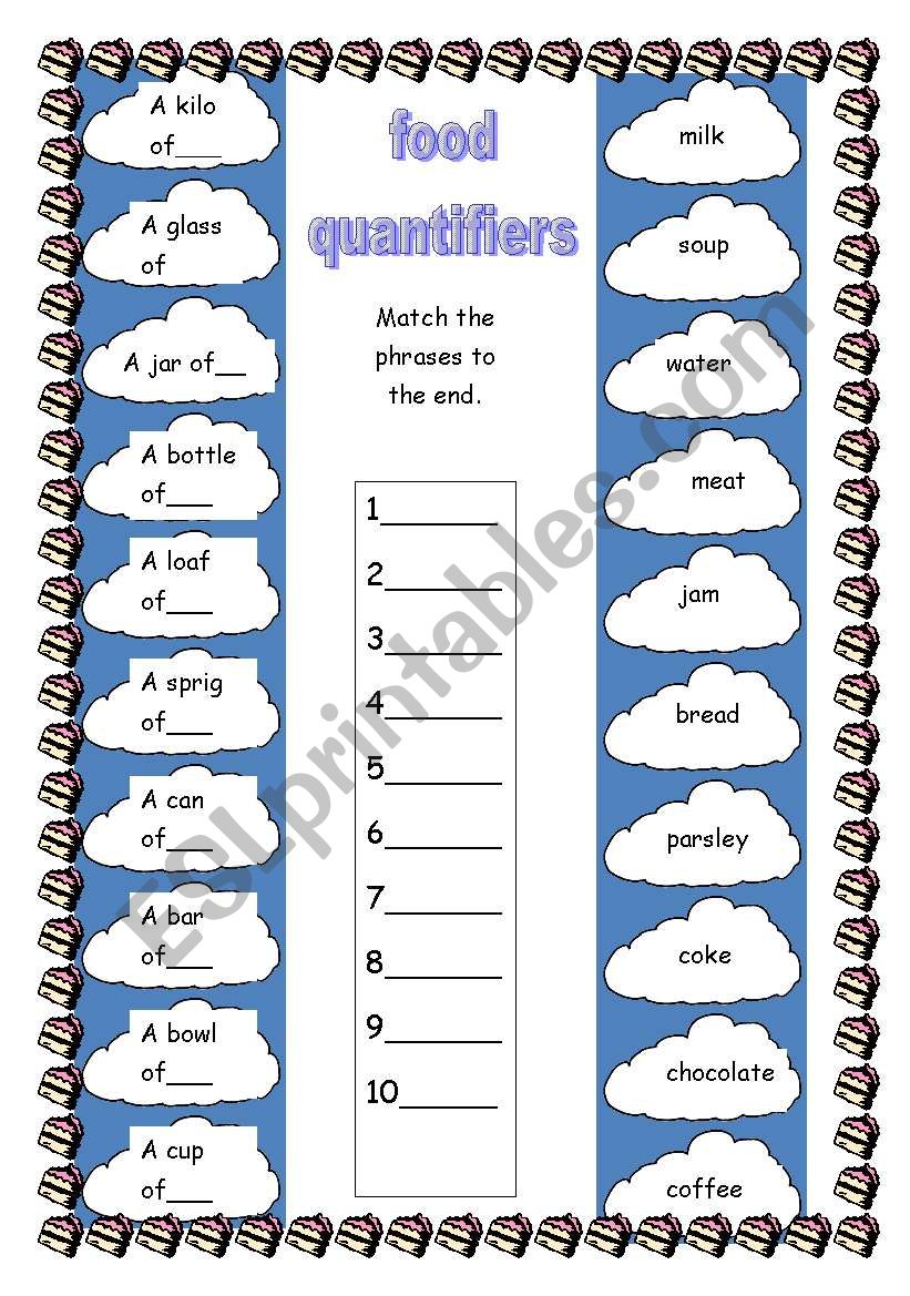food quantifiers worksheet