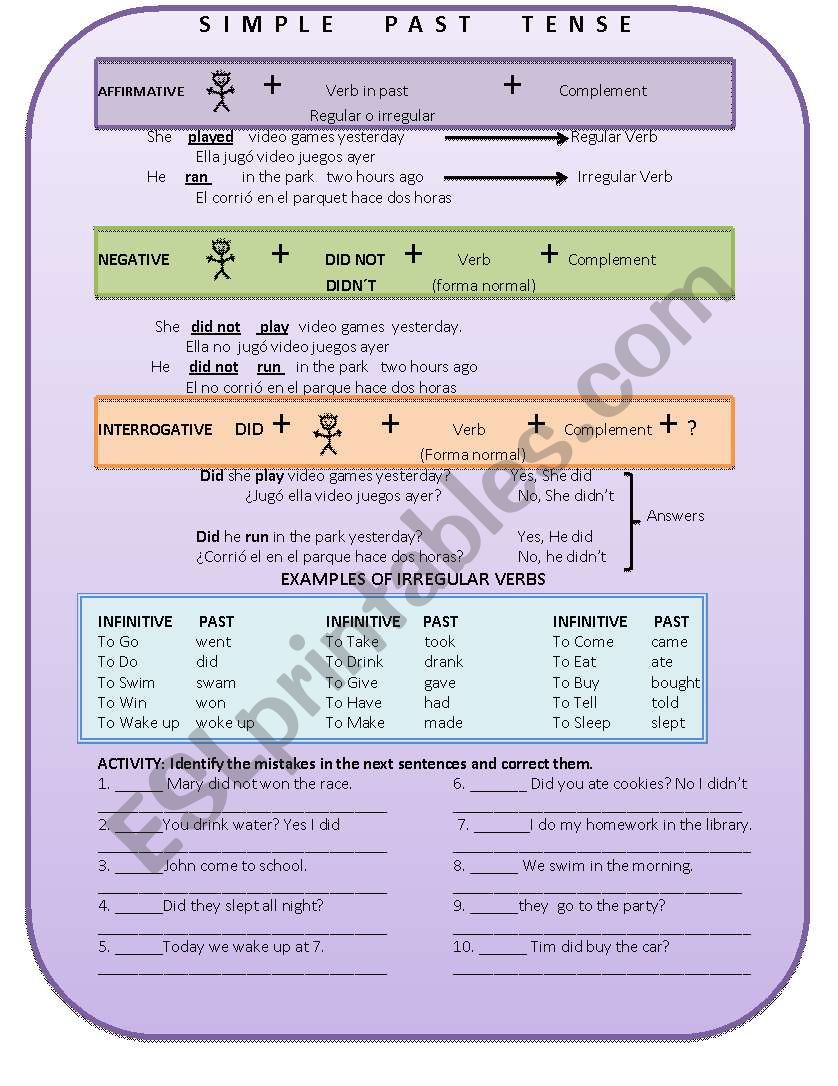 Simple past tense worksheet