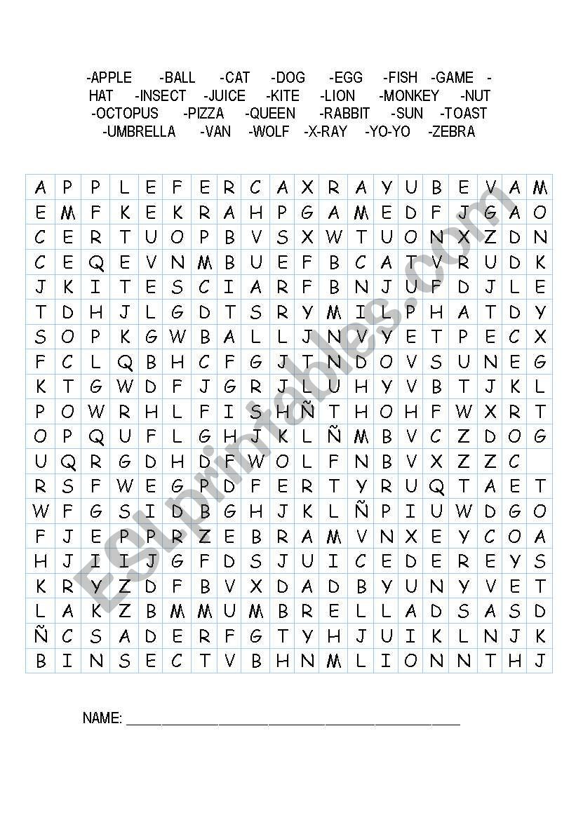 ABC word search worksheet