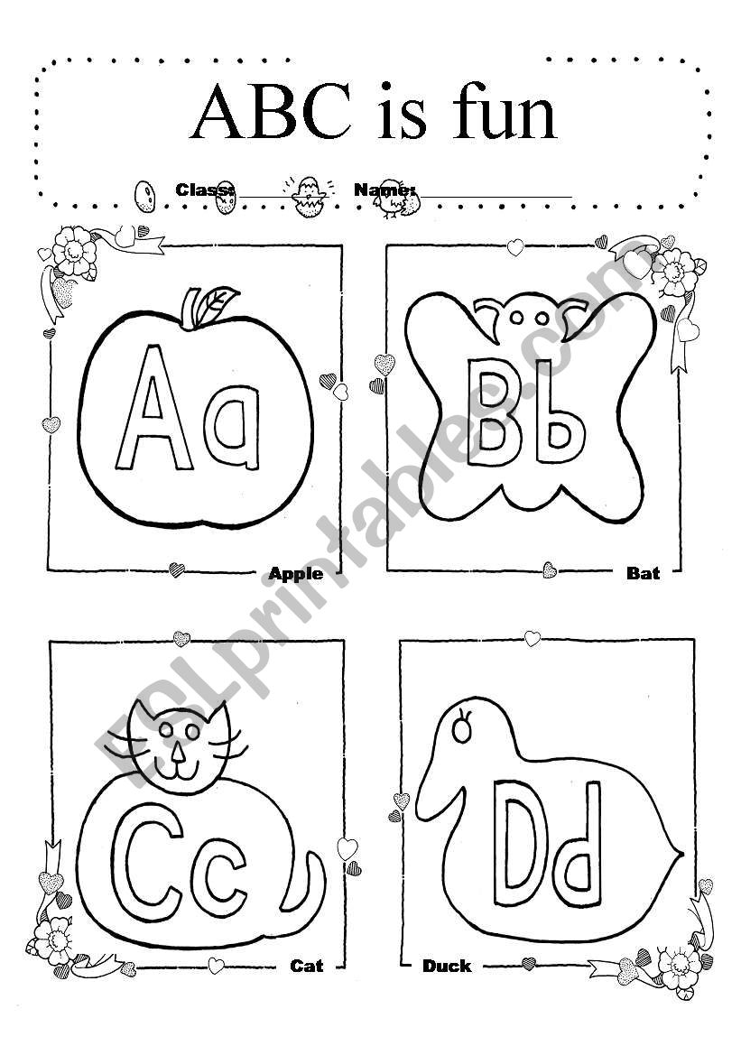 Alphabet A~D coloring worksheet