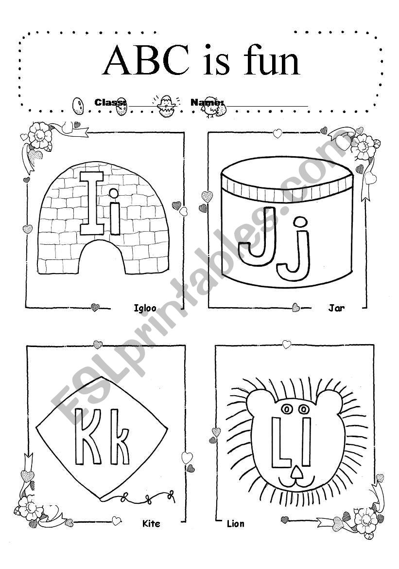 Alphabet I~L coloring worksheet