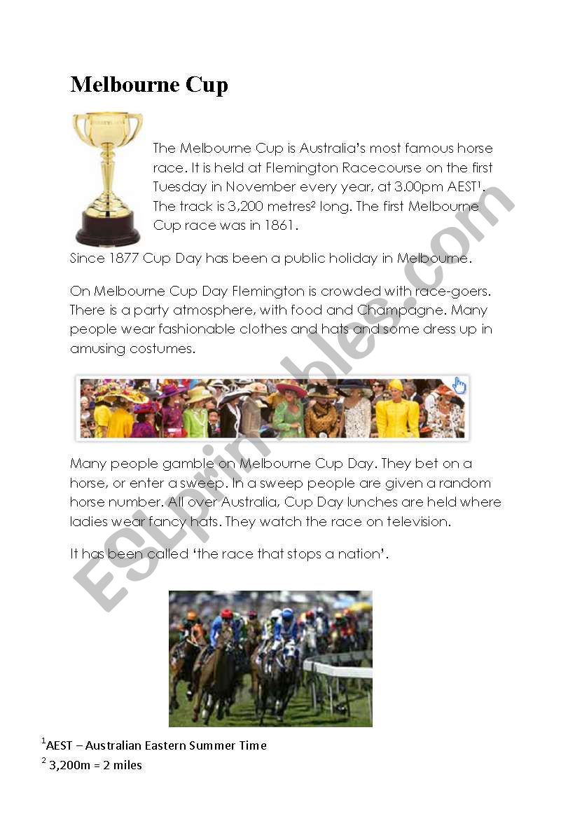 Melbourne Cup worksheet