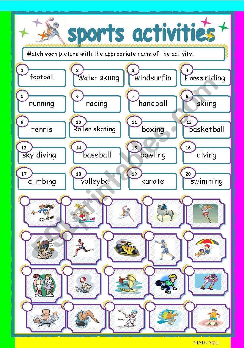 sporting activities matching worksheet