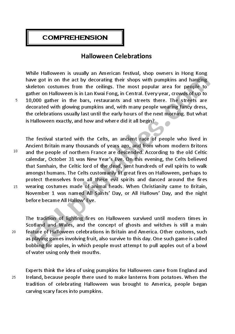 Comprehension Halloween worksheet