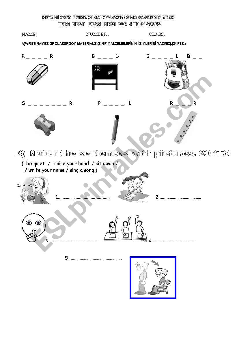 an axam for 5 th classes in turkey