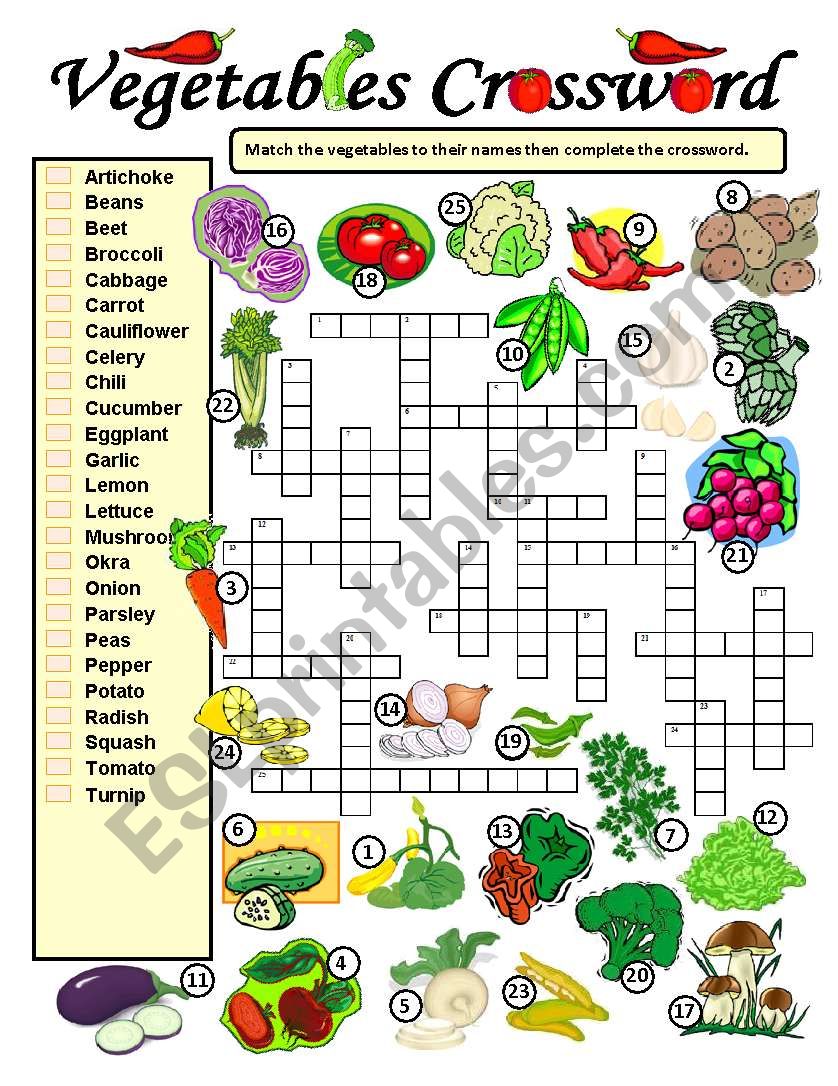 Vegetables Crossword worksheet