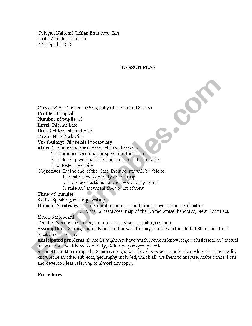 New York  worksheet