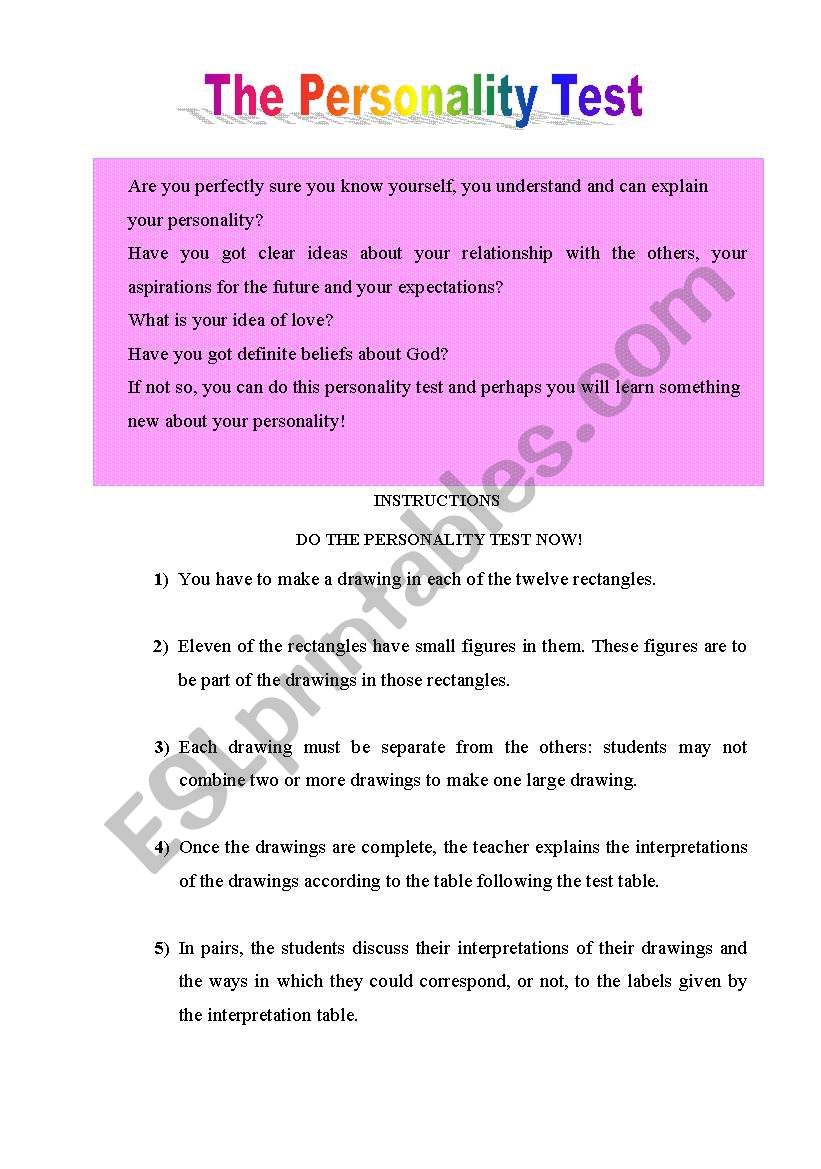 the Personality Test worksheet