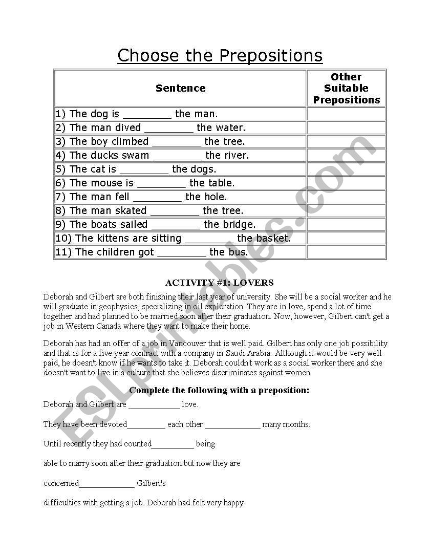 prepositions worksheet