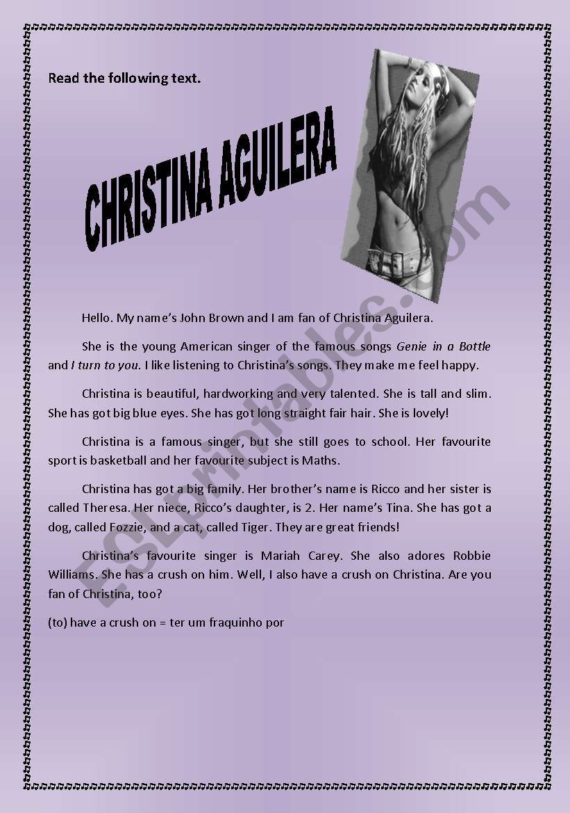 Reading Comprehension - Christina Aguilera