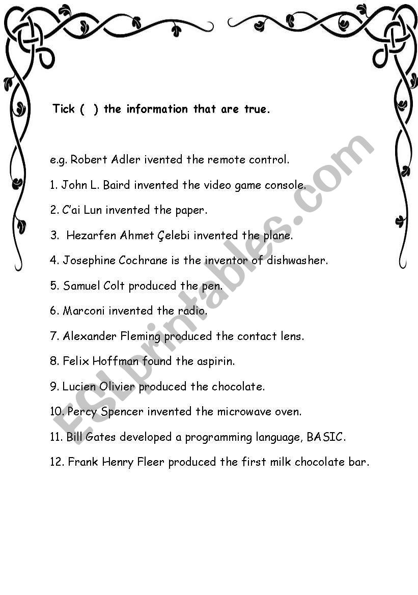 Inventions worksheet