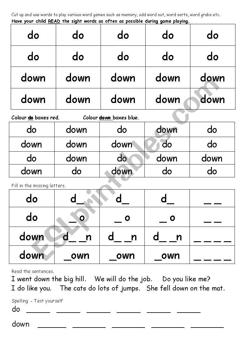 Sight word activities worksheet