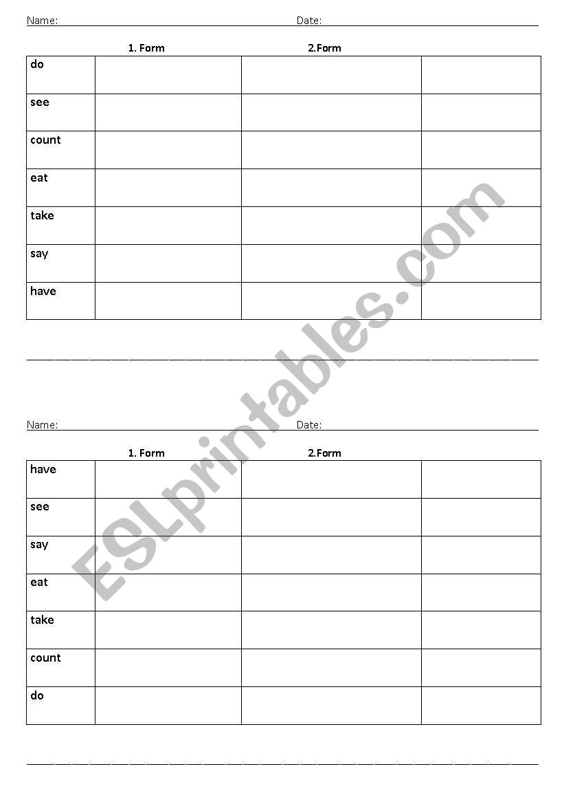 testing irregular verbs worksheet