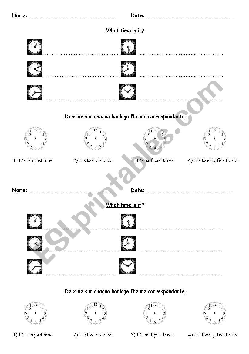 Clock Test worksheet