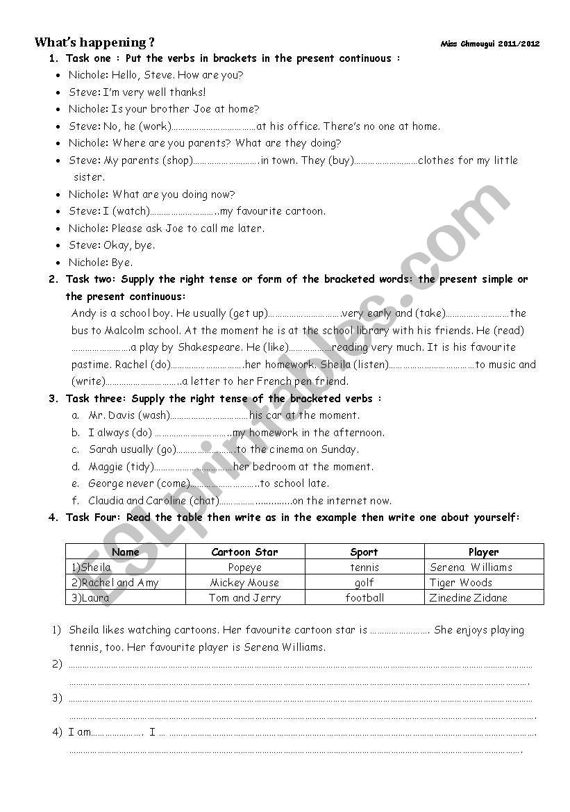 Present continuous worksheet