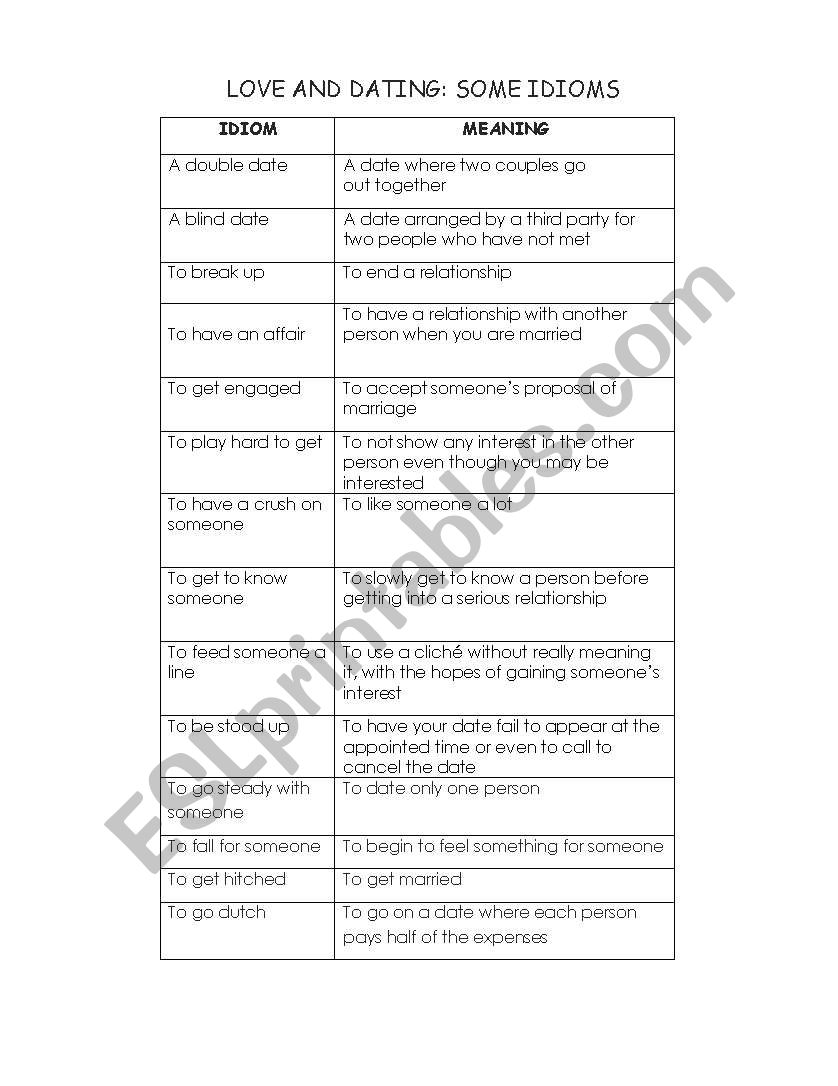 Love and dating: vocabulary worksheet