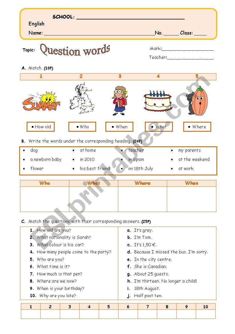 W-H Questions worksheet