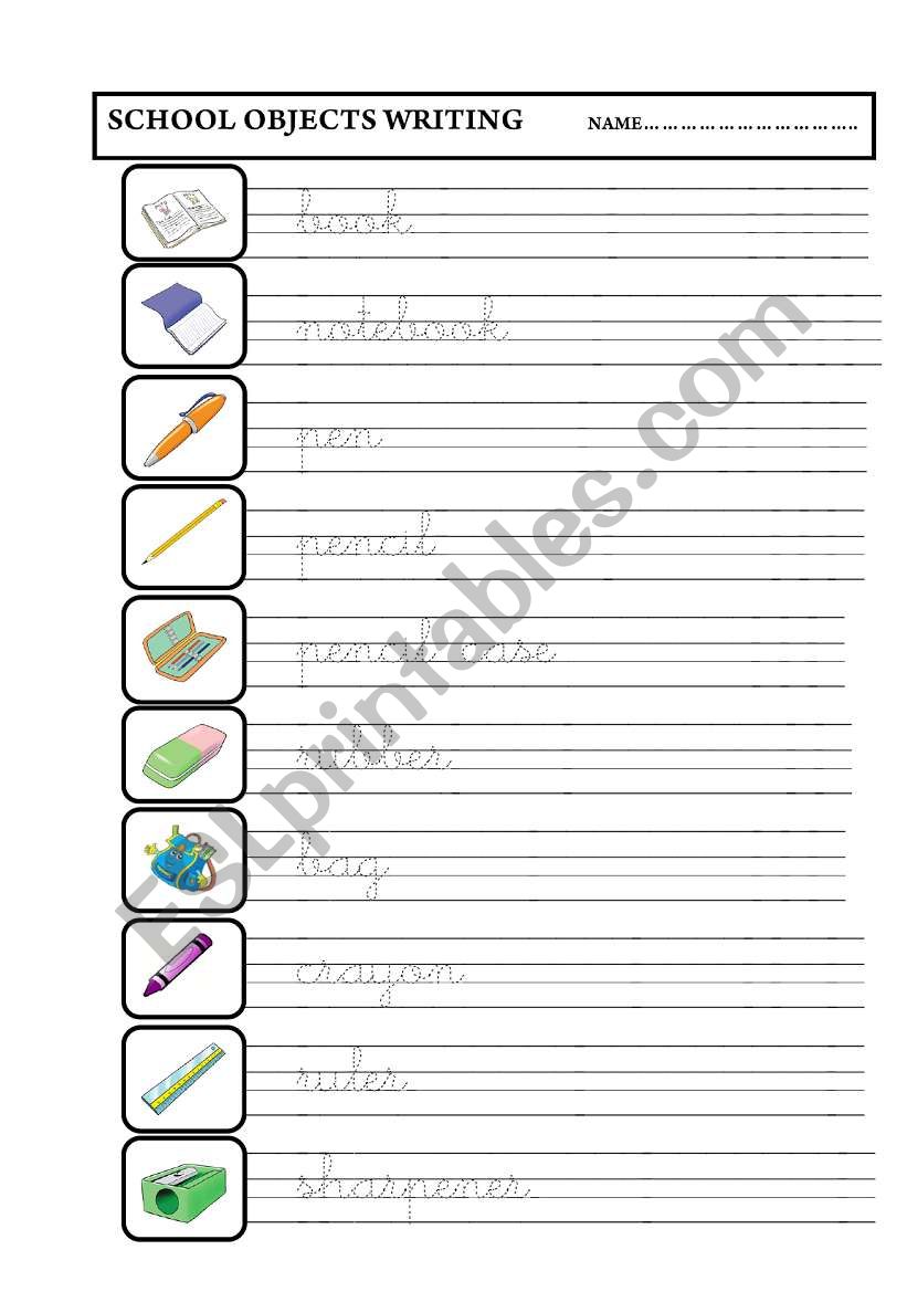 school objects tracing worksheet