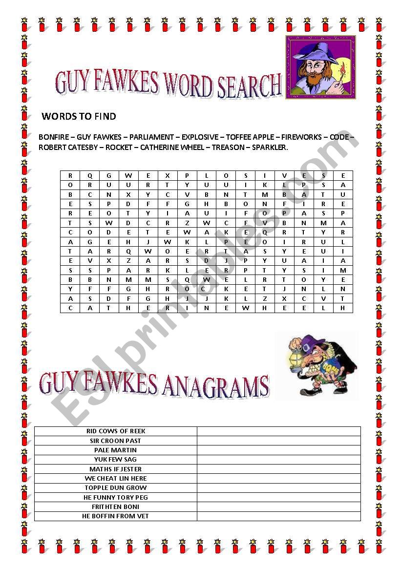Guy Fawkes word games worksheet