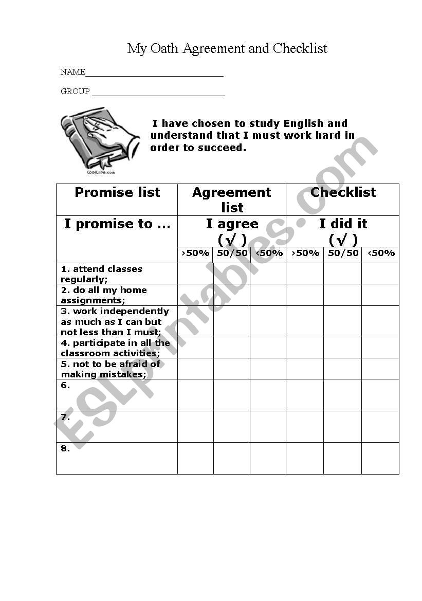 My Oath Agreement and Checklist.