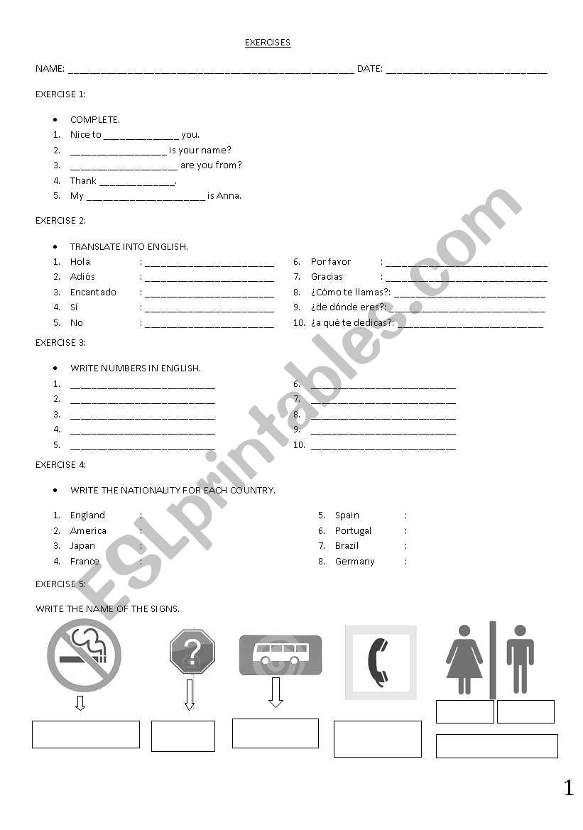 basic exercises worksheet