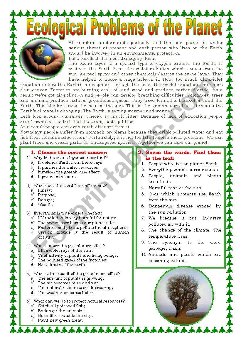 Ecological problems worksheet