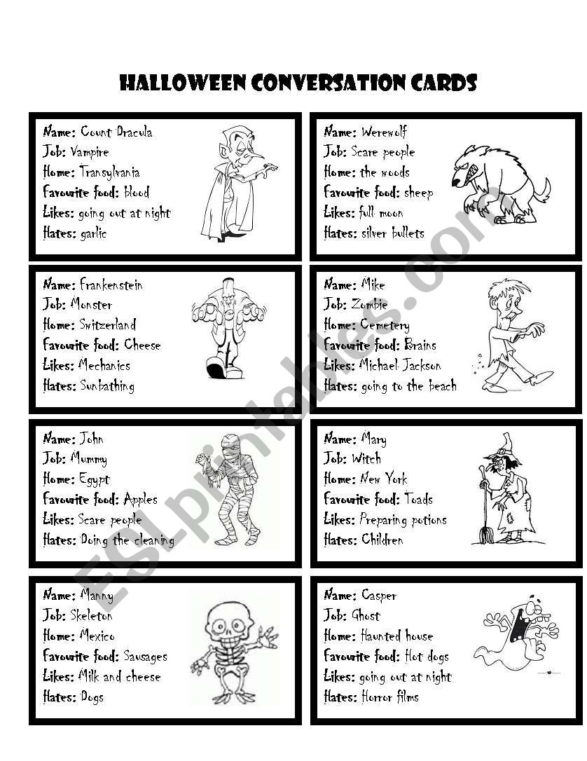 Halloween Conversation Cards worksheet