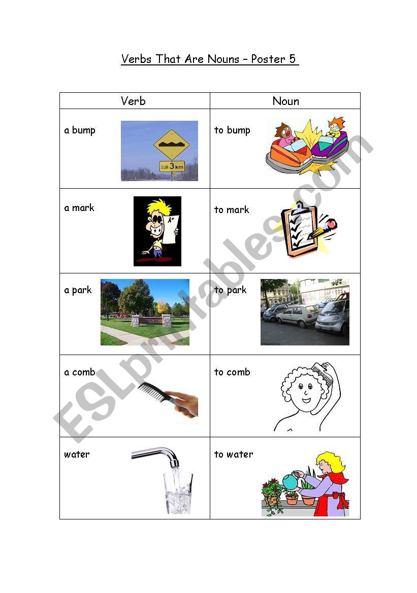English Worksheets Words That Are Both Nouns And Verbs