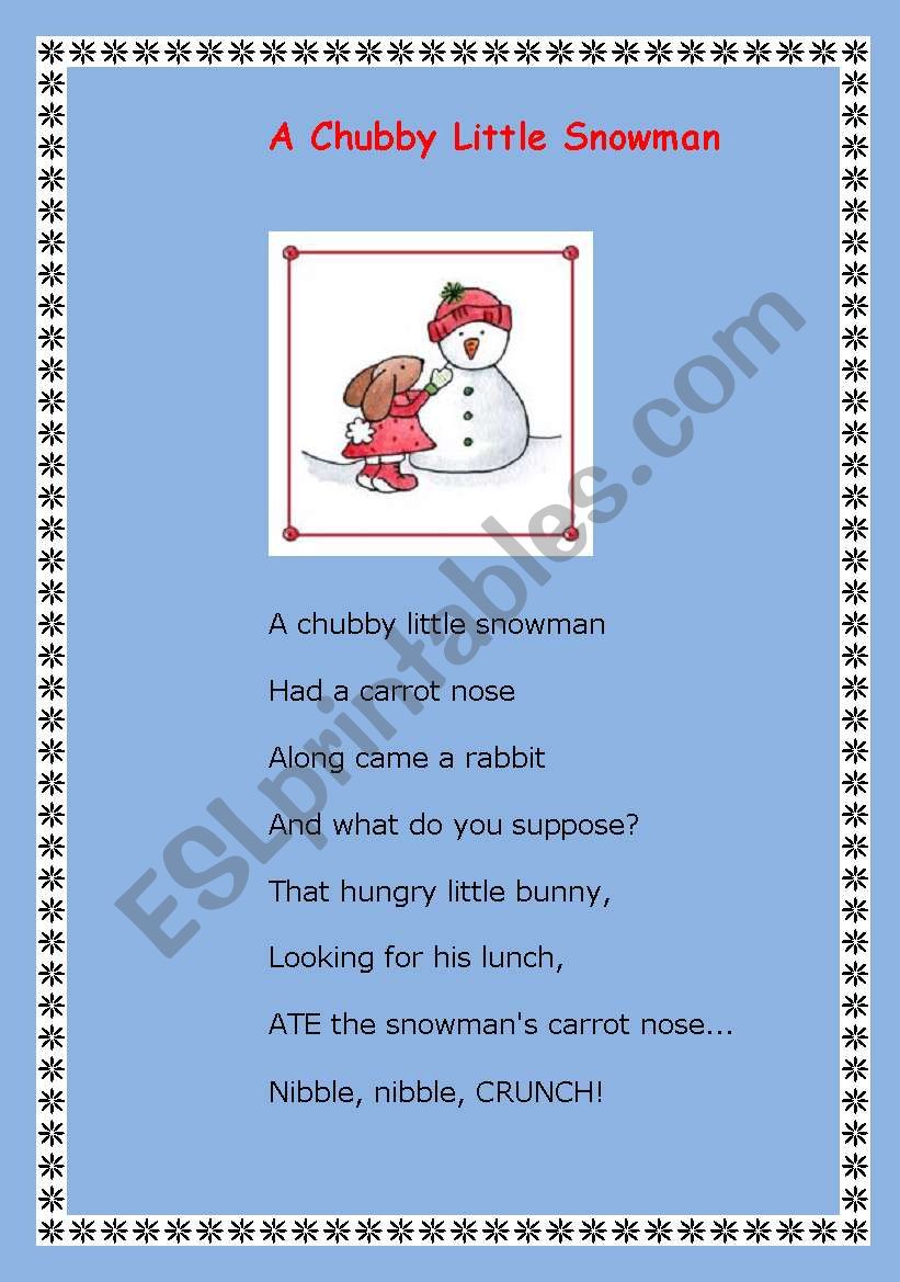 English worksheets: A obese very little snowman picture relating to Chubby Little Snowman Poem Printable known as English worksheets: A obese minimal snowman