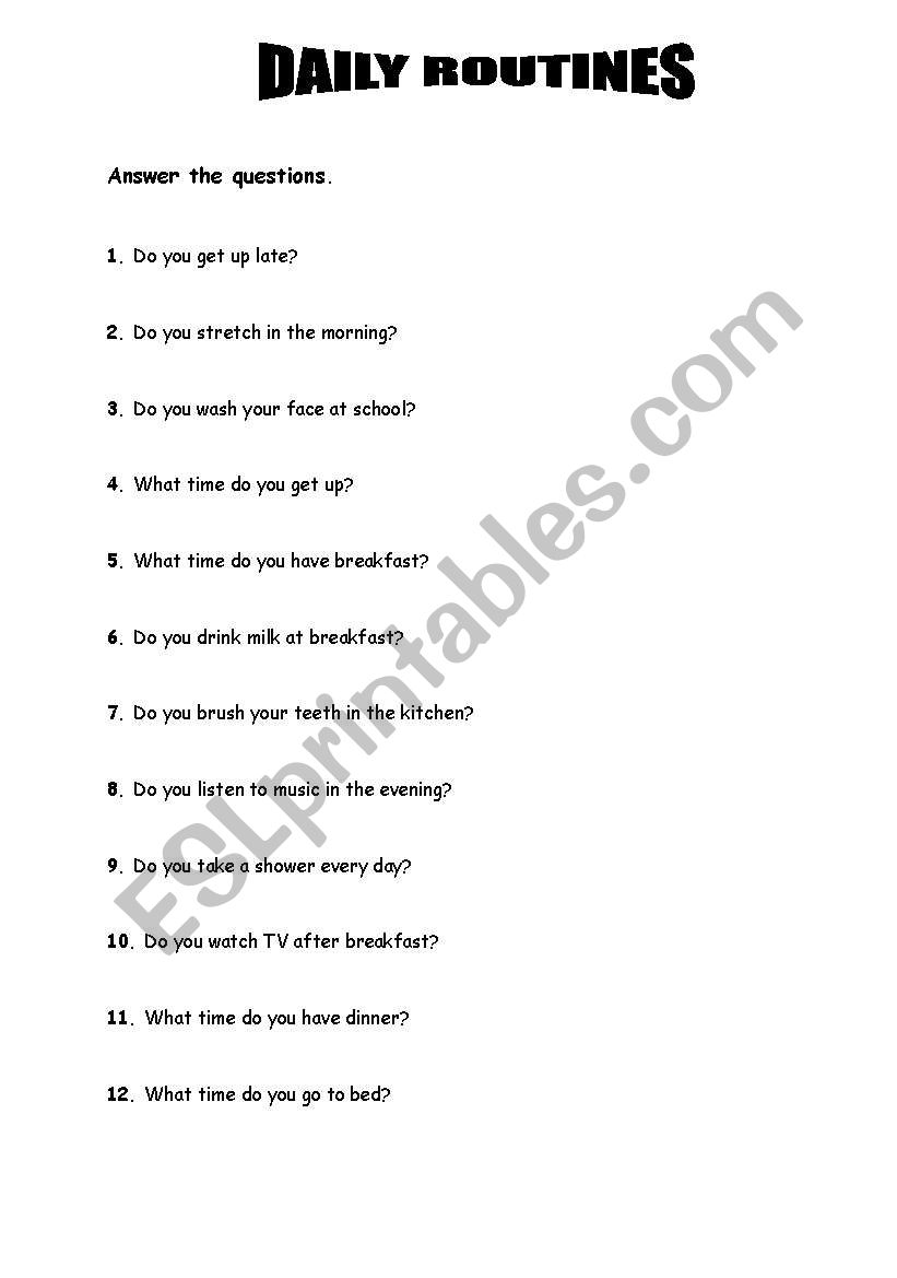 Daily Routines worksheet