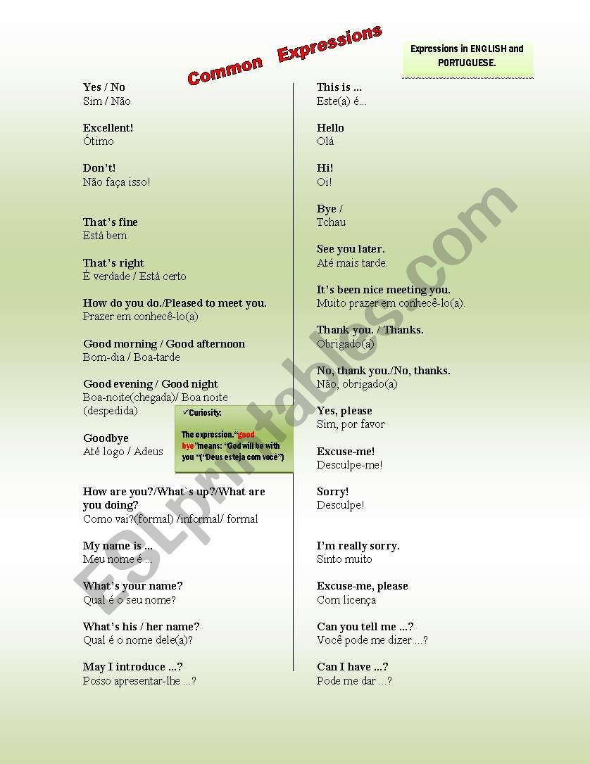 Common Expressions worksheet