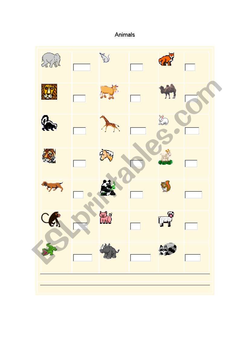 Name the Animals worksheet