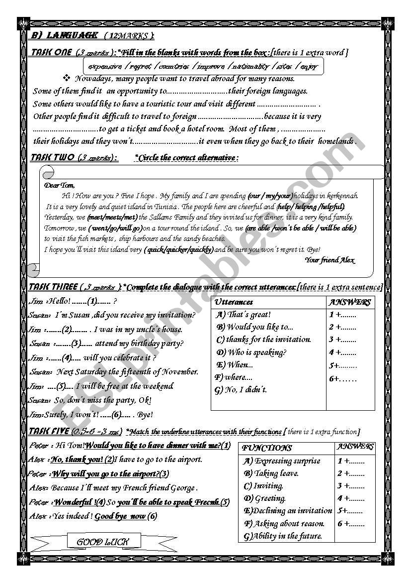 mid term exam language part  worksheet